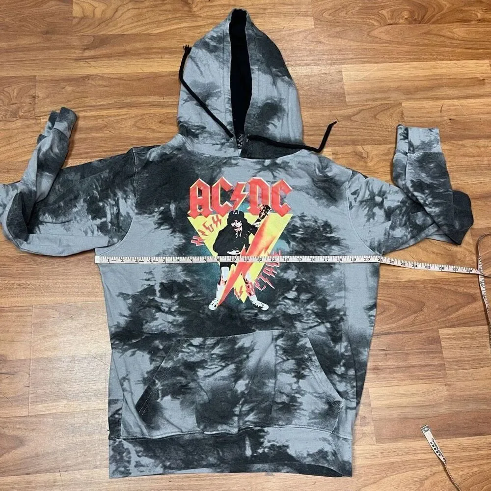 AC/DC Mens Grey Black High Voltage Graphic Draw String Hoodie Sweatshirt Small